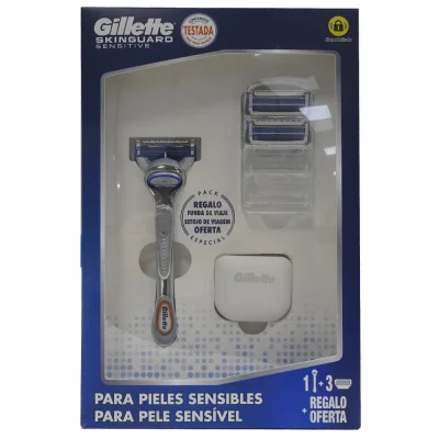 Gillette skinguard razor 1 u. + 3 refills + sheath. Sensitive.