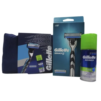 Gillette Mach 3 toiletry bag. Razor + 2 refills + Gel 75 ml.