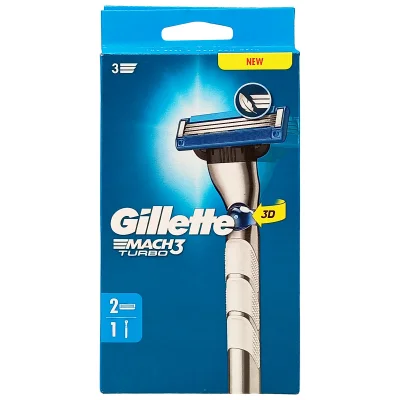 Gillette Mach 3 turbo razor + 2 replacement cartridges.