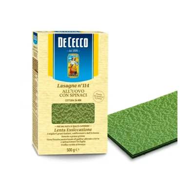 De Cecco Egg Pasta N°114 Spinach Lasagne 500gr