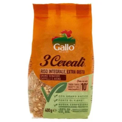 Riso Gallo 3 Cereali con Riso Integrale, Avena e Grano Senatore Cappelli Gr.400