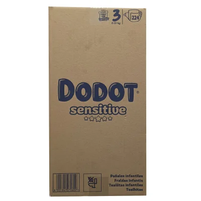 Dodot diapers 224 u. Sensitive 6-10 kg. Size 3 + 4X10 u. Wipes 10 u. Aqua pure.