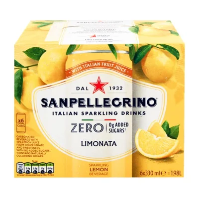 can SAN PELLEGRINO Italian Sparkling Drinks lemon beverage zero added sugars 6x330ml