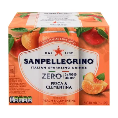 can SAN PELLEGRINO Italian Sparkling Drinks peach & clementine beverage zero added sugars 6x330ml