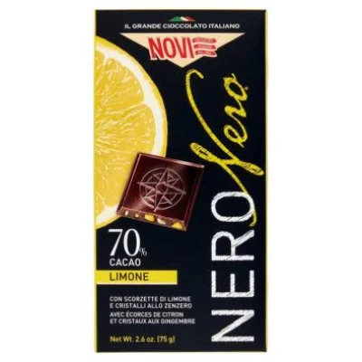 Novi Tavoletta Nero Nero Extra Fondente 70% Limone e Zenzero Gr.75