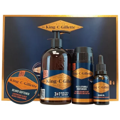 King C. Gillette perfect beard ritual pack. Gel 350 ml. + Moisturizer 100 ml. + Balm 100 ml. + Oil 30 ml.