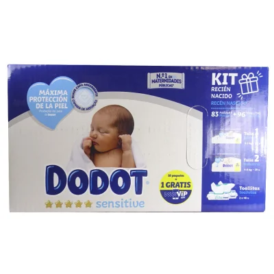 Dodot kit newborn kit 44 u. Size 1 + 39 u. Size 2 + 2 X 48 u. Wipes.