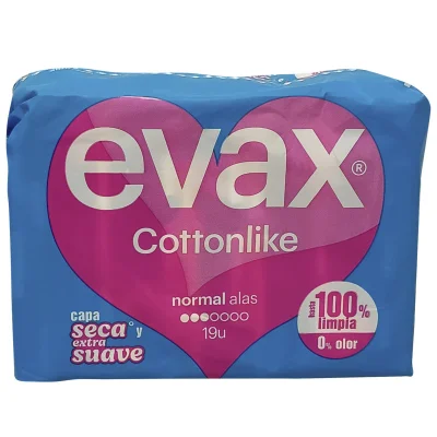 Evax sanitary 19 u. Cottonlike normal con alas + 2 u. Liberty free.