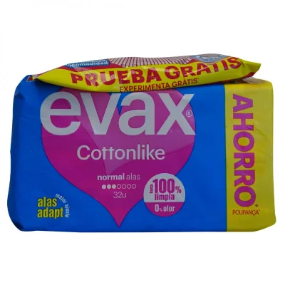 Evax sanitary 32 u. + 2u. Normal with wings + 2 liberty normal with wings.