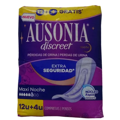 Ausonia Discreet urine loss 16 u. Maxi night ultra security.