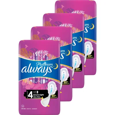 Always Platinum Secure Night Sanitary Pads Size 4 56 Pack