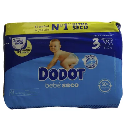 Dodot diaper 40 u. Bebé seco 6 a 10 kg. Size 3.