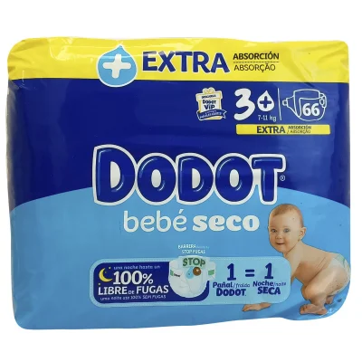 Dodot diapers 66 u. Bebé seco 7-11 kg. Size 3+.