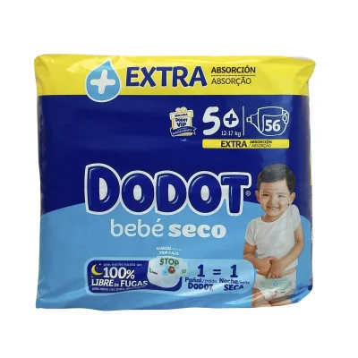 Dodot diapers 56 u. Bebé seco 12-17 kg. Size 5+.