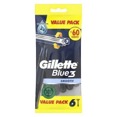 GILLETTE RAZORS BLUE 3 6pcs SMOOTH