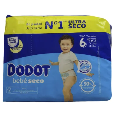 Dodot diaper 25 u. Bebé seco 13-19 kg. Size 6.