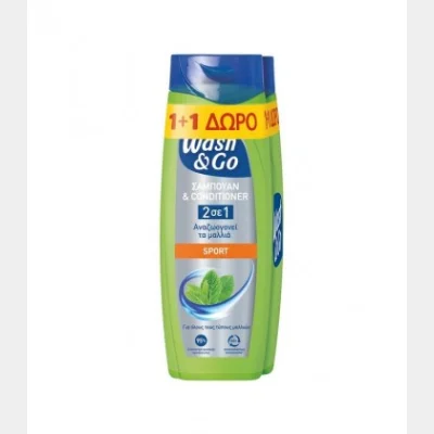 WASH & GO SHAMPOO SPORT 2IN1 2X360ml FREE