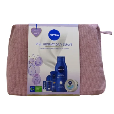 Nivea toiletry bag. Hydrated skin. Body milk + hand cream + roll-on + lip balm.