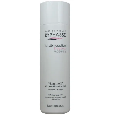 Byphasse cleansing milk 500 ml. Vitamin E provitamin B5 face & eyes all skin types.