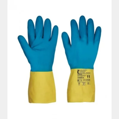 LATEX-NEOPRENE CHEMICAL GLOVES NO.10/XL TWO-TONE YELLOW-BLUE CASPIA