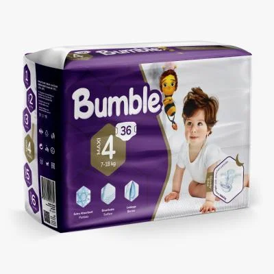 Bumble Diapers Twin Pack No 4 (7-18) 36 Pcs X5