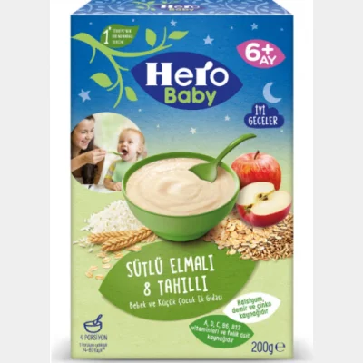 Ülker Hero Baby 8 Grain Baby Food with Milk, Apple 200 gr