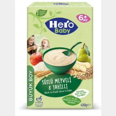Ülker Hero Baby 8 Grain Baby Food with Milk and Fruit 400 gr