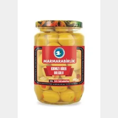 Marmarabirlik Green OliveRed Pepper Filled Glass 400 gr