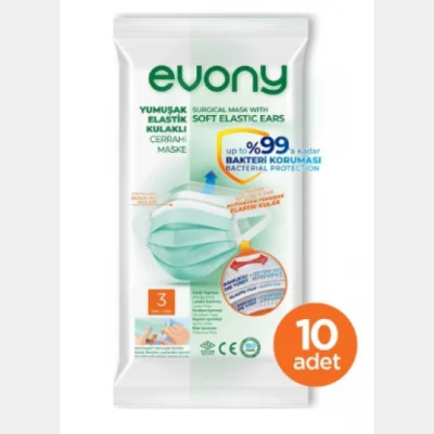 Evony Soft Elastic Ear Surgical Mask  10 pcs
