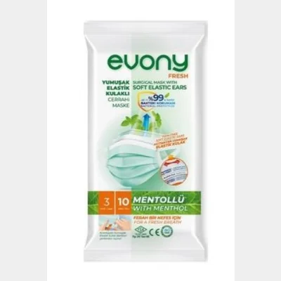 Evony Soft Elastic Ear Surgical Mask Menthol  10 pcs