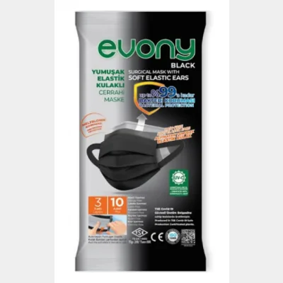 Evony Soft Elastic Ear Surgical Mask Black  10 pcs