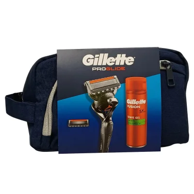 Gillette Fusion Proglide toiletry bag razor 1 u. + 2 refill + gel 200 ml. Sensitive.