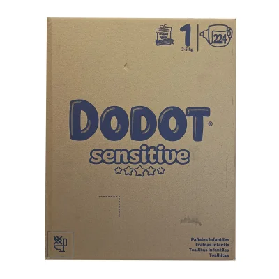 Dodot diapers 224 u. Sensitive 2-5 kg. Size 1. 4X48 u. Wipes Pure.