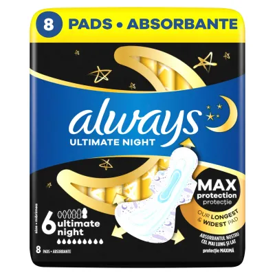 Always Ultra Ultimate Night Sanitary Pads 8 Count