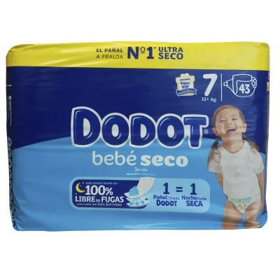 Dodot diapers 43 u. Bebé seco +15 kg. Size 7.