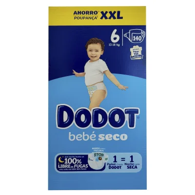 Dodot diapers 140 u. Bebé seco 13-18 kg. Size 6.