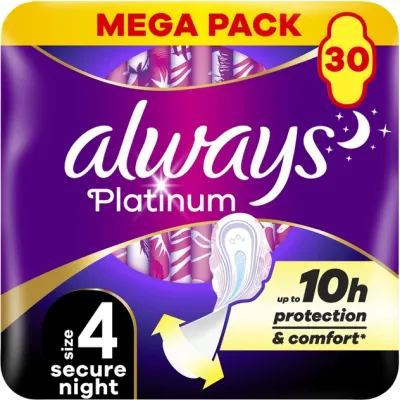 Always Platinum Secure Night Sanitary Pads Size 4 30 pcs