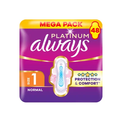 Always Platinum Normal Sanitary Pads Size 1 48 pcs