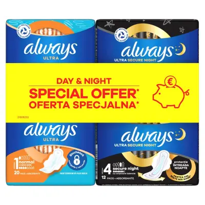 Always Ultra Normal & Secure Night Sanitary Pads 20 + 12 pcs