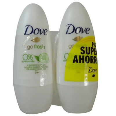 Dove roll-on deodorant 2X50 ml. Go Fresh Pepino y Té Verde.