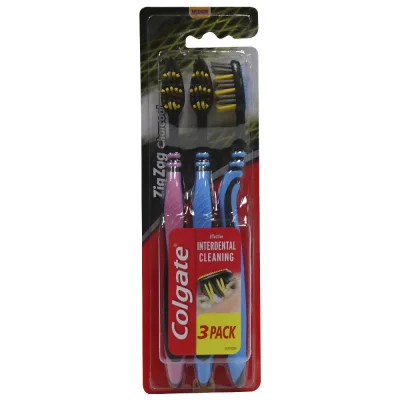 Colgate toothbrush 3 u. Medium Zig Zag charcoal.