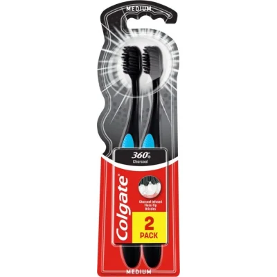Colgate Toothbrush 360 Black Medium 2 Pack