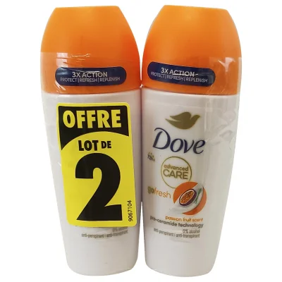 Dove deodorant roll-on 2x50 ml. Advanced care passion fruit scent.