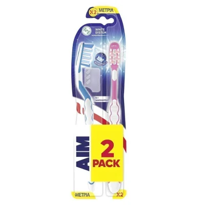 AIM TOOTHBRUSH 2pcs WHITE SYSTEM MEDIUM