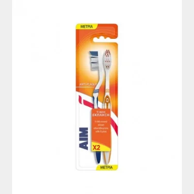 AIM ANTI-PLAQUE TOOTHBRUSH MEDIUM SET 2T